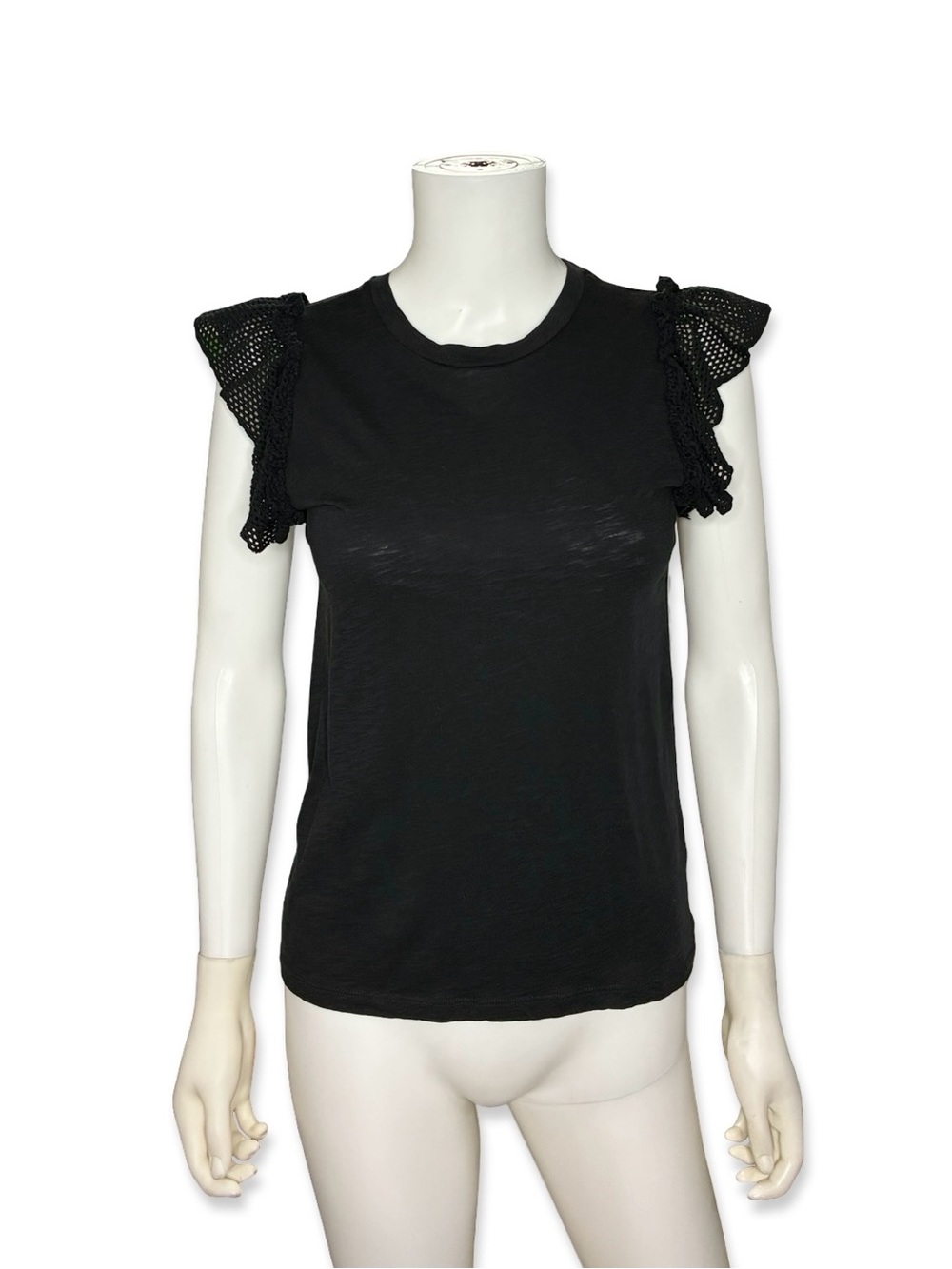 Goldie LeWinter Black Pima Cotton Ruffle Shoulder Top